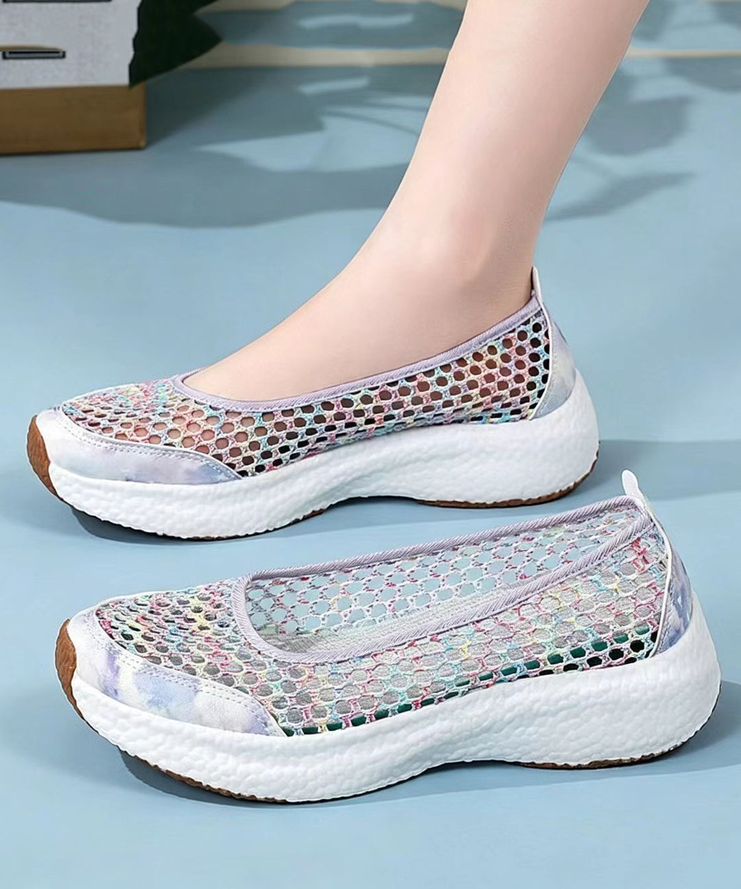 Knit Fabric Flat Shoes For Women Hollow Out Flat Shoes For Women