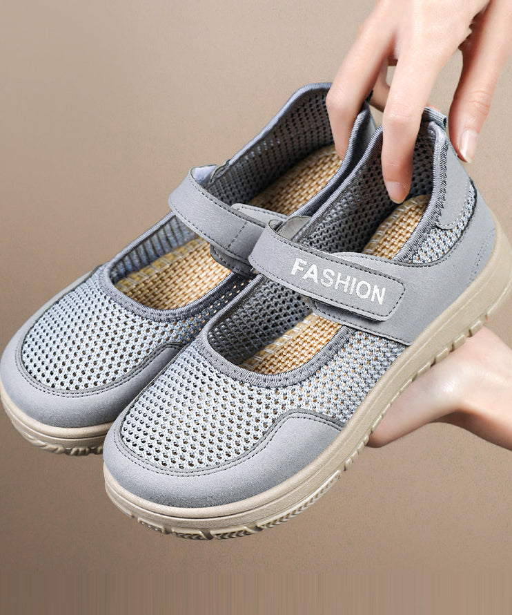Knit Fabric Flats Buckle Strap Flat Feet Shoes