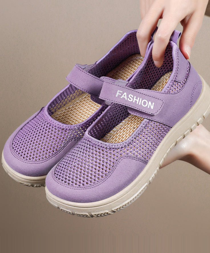 Knit Fabric Flats Buckle Strap Flat Feet Shoes
