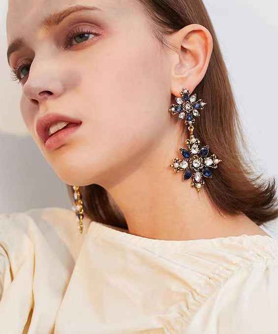 Korean Court Style Gold Floral Zircon Personalized Earrings