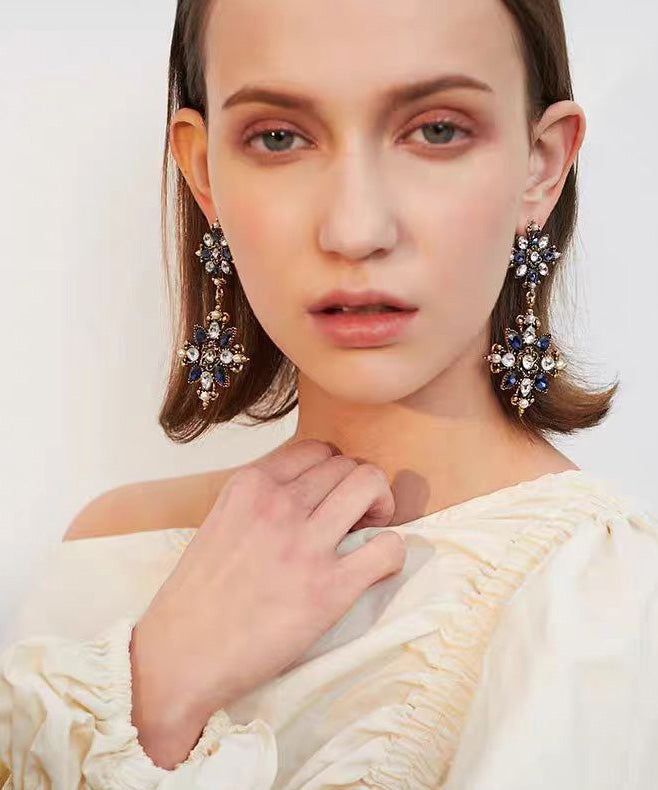 Korean Court Style Gold Floral Zircon Personalized Earrings