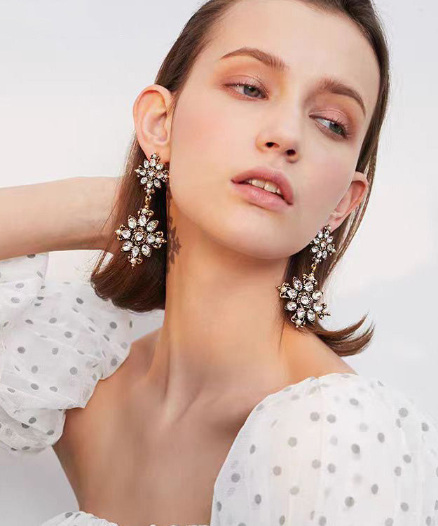 Korean Court Style Gold Floral Zircon Personalized Earrings