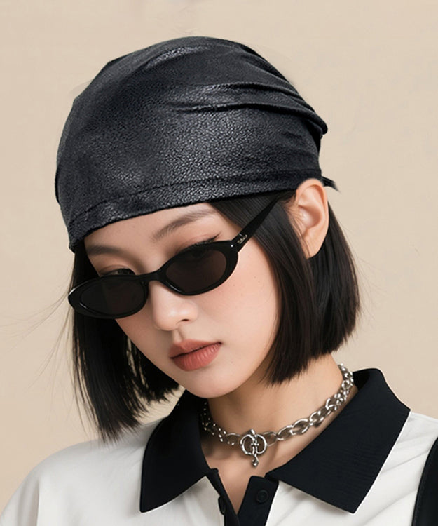 Korean Design Black Spicy Girl Faux Leather Headband Thin Style