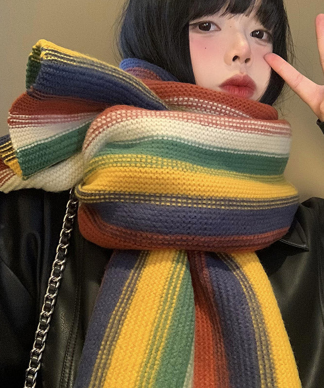 Korean Rainbow Striped Thick Warm Knitted Scarf