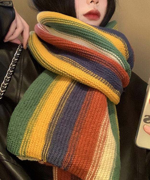 Korean Rainbow Striped Thick Warm Knitted Scarf