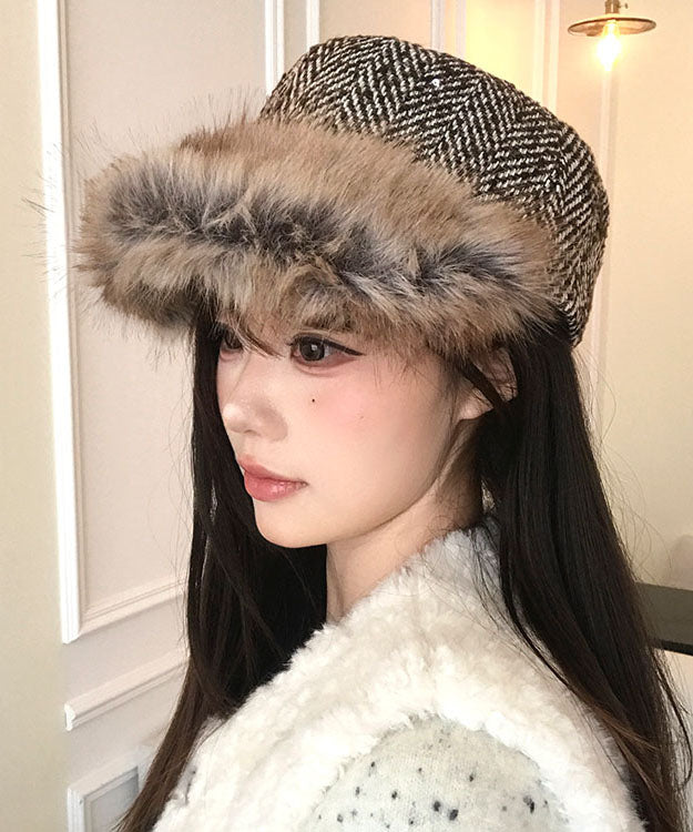 Korean Style Brown Warm Fleece Equestrian Hat Winter