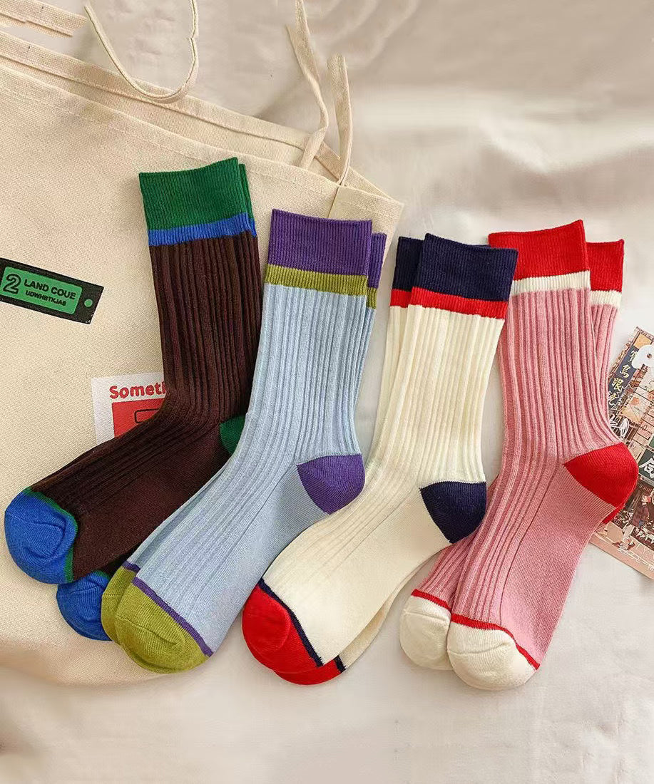 Korean Style Colorblock Spring Autumn Mid Calf Socks