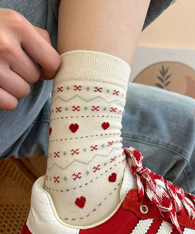 Korean Style Jacquard Pattern Cotton Mid Calf Socks
