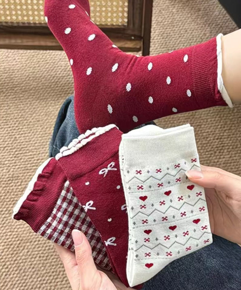 Korean Style Jacquard Pattern Cotton Mid Calf Socks