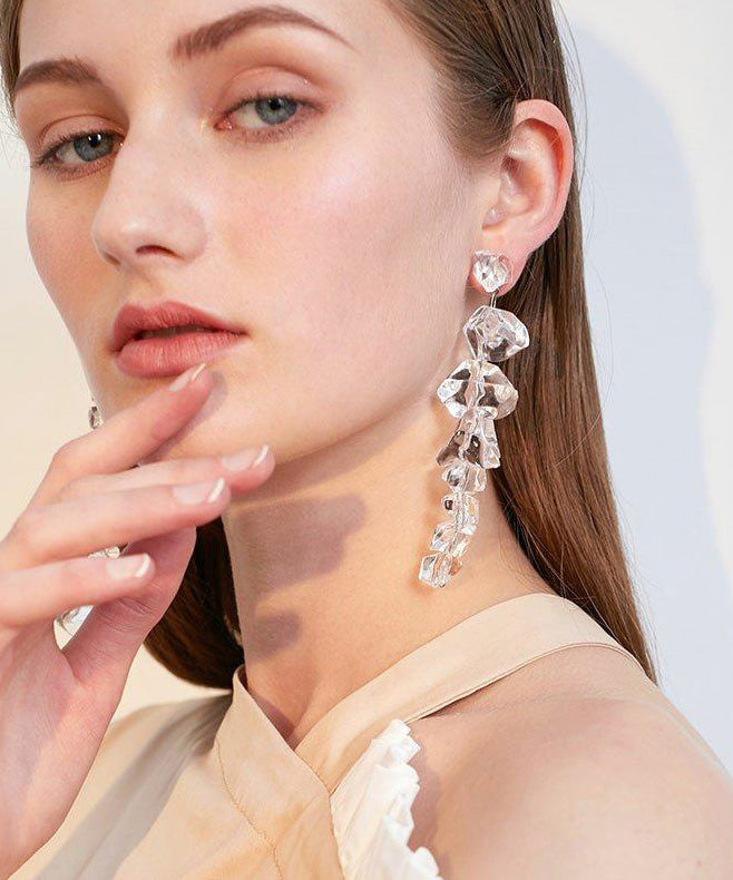 Korean Style Long Tassel Crystal Stud Earrings