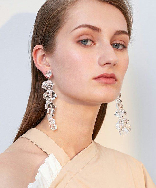 Korean Style Long Tassel Crystal Stud Earrings