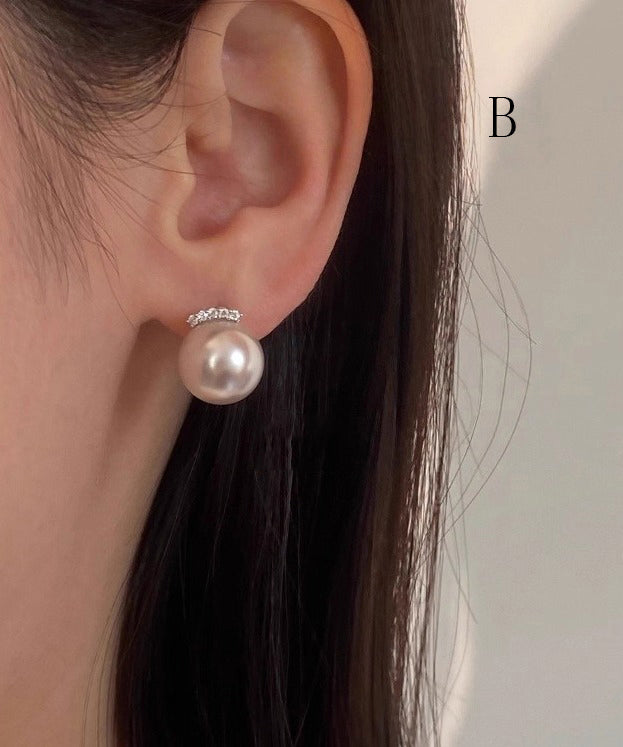 Korean Style Round Pearl Zircon Studded Stud Earrings
