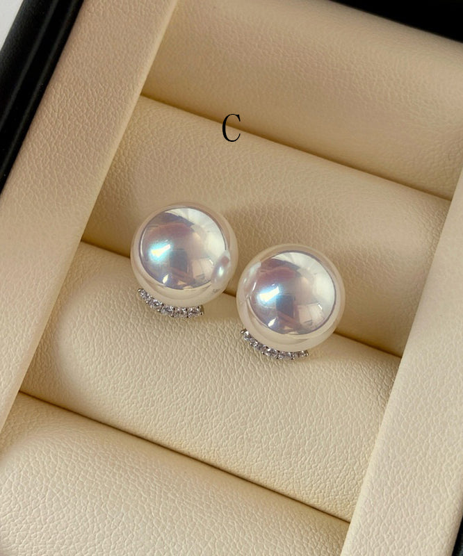 Korean Style Round Pearl Zircon Studded Stud Earrings