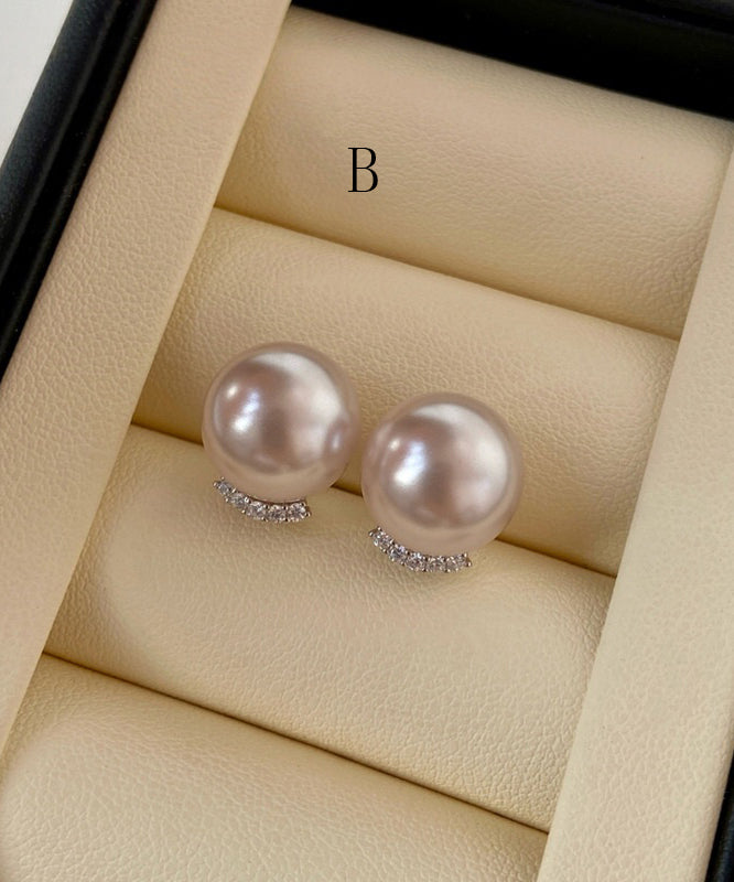 Korean Style Round Pearl Zircon Studded Stud Earrings
