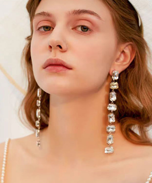 Korean Style Version Zircon Silver Needle Long Earrings