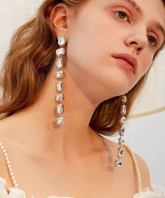 Korean Style Version Zircon Silver Needle Long Earrings