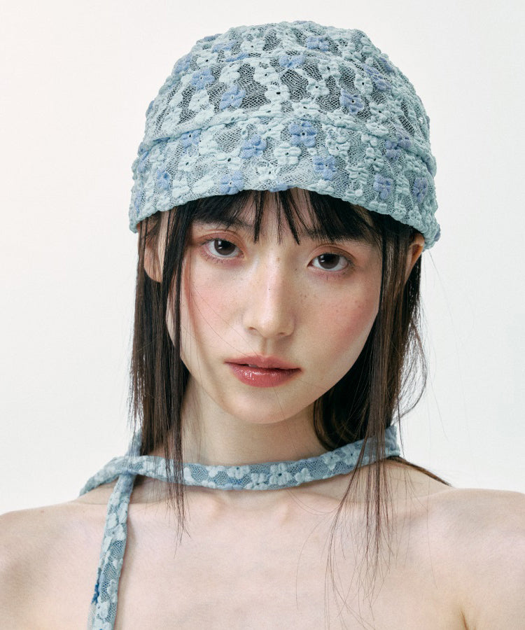 Korean Version Blue Floral Breathable Thin Lace Boonie Hat