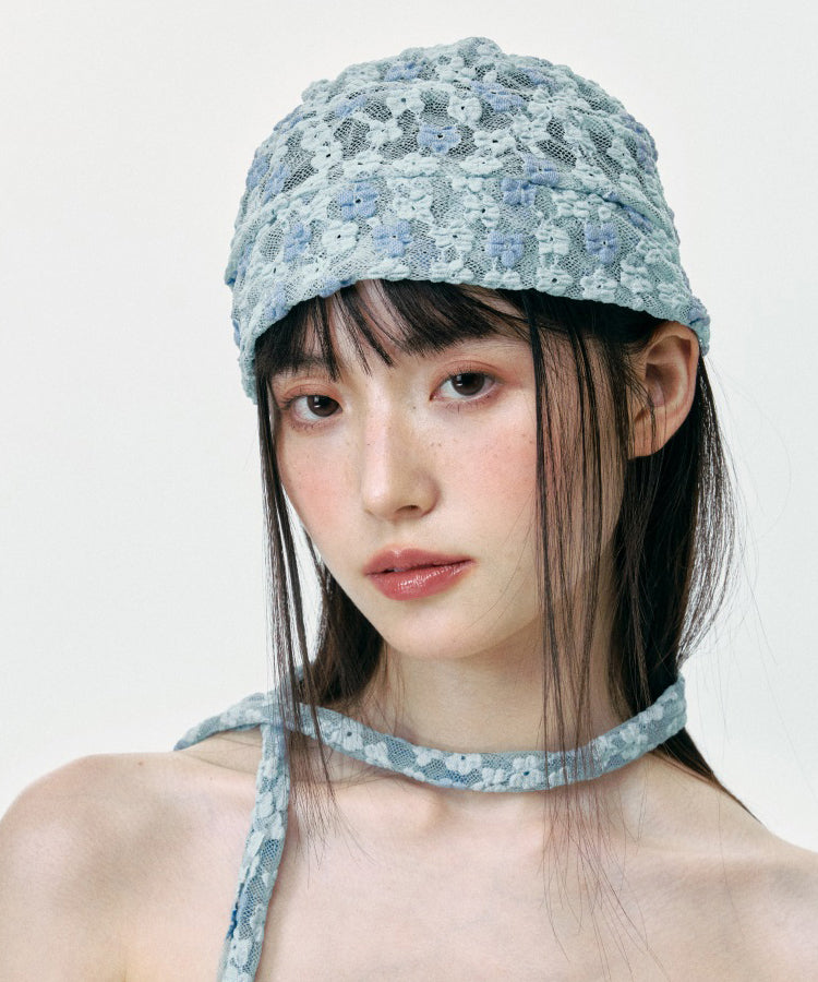 Korean Version Blue Floral Breathable Thin Lace Boonie Hat
