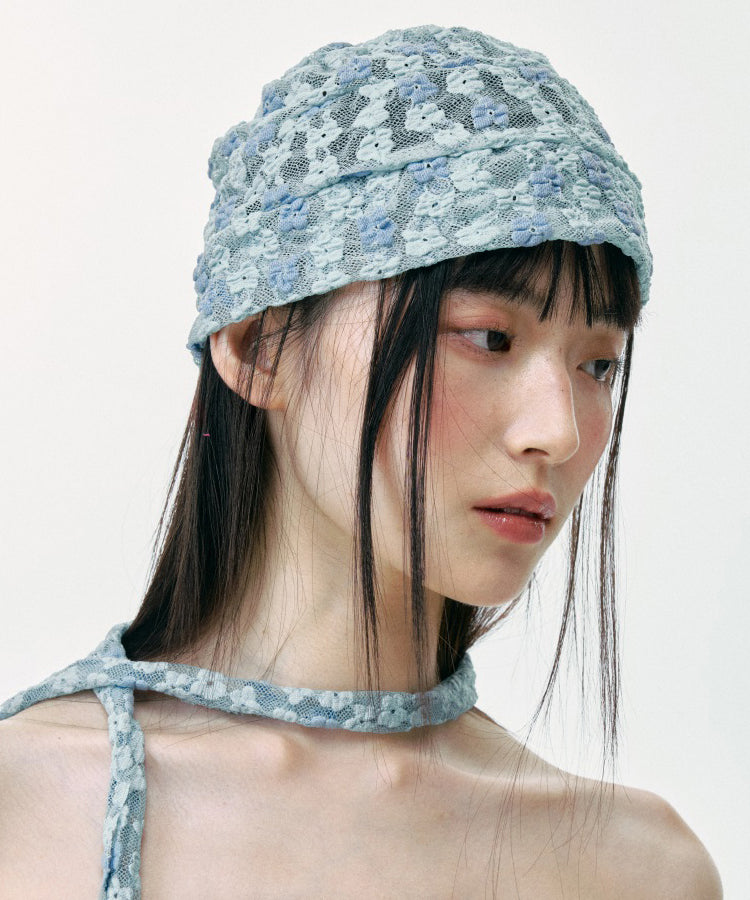 Korean Version Blue Floral Breathable Thin Lace Boonie Hat