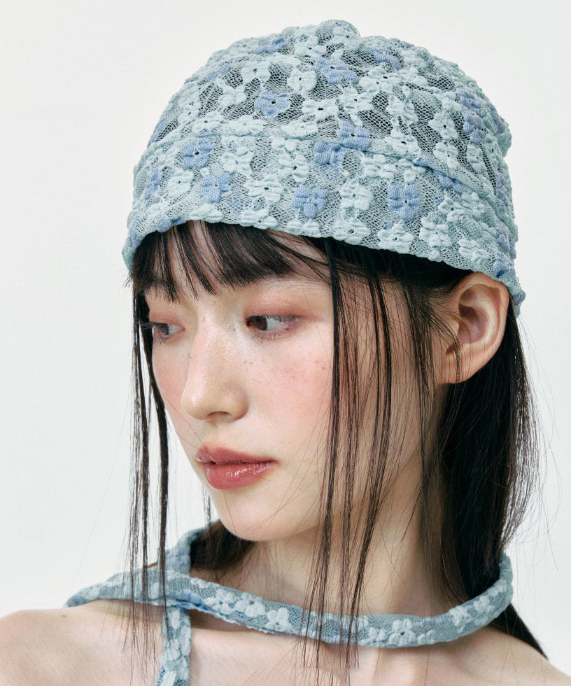 Korean Version Blue Floral Breathable Thin Lace Boonie Hat