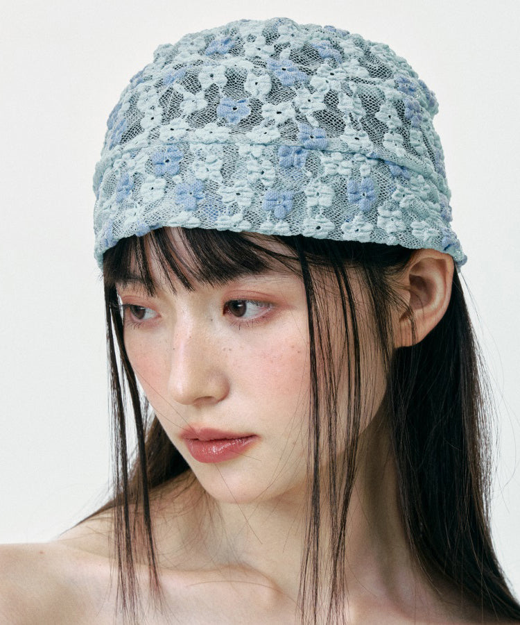 Korean Version Blue Floral Breathable Thin Lace Boonie Hat