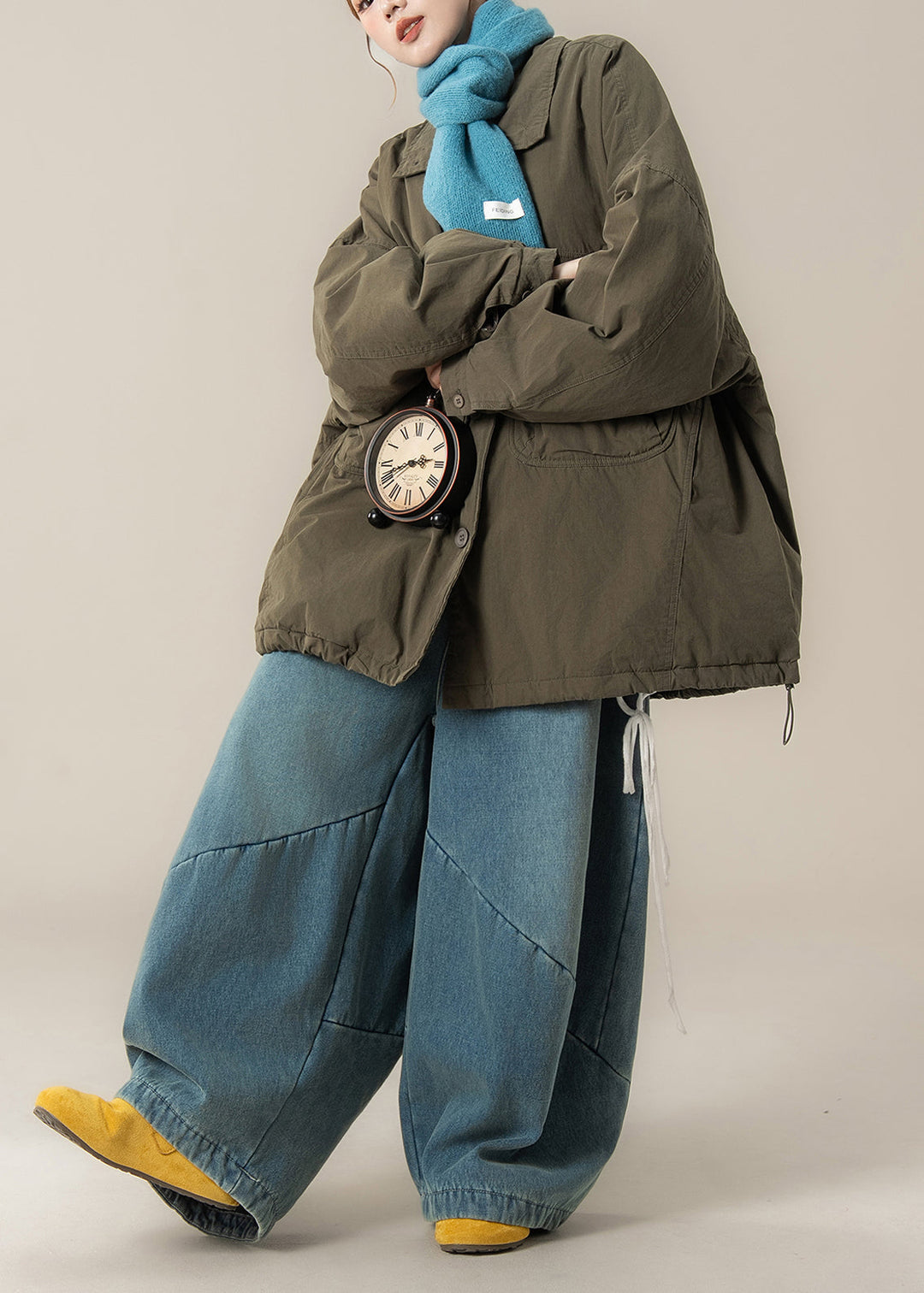 Korean Version Green Pocket Cotton Filled Jacket Outfit Winter