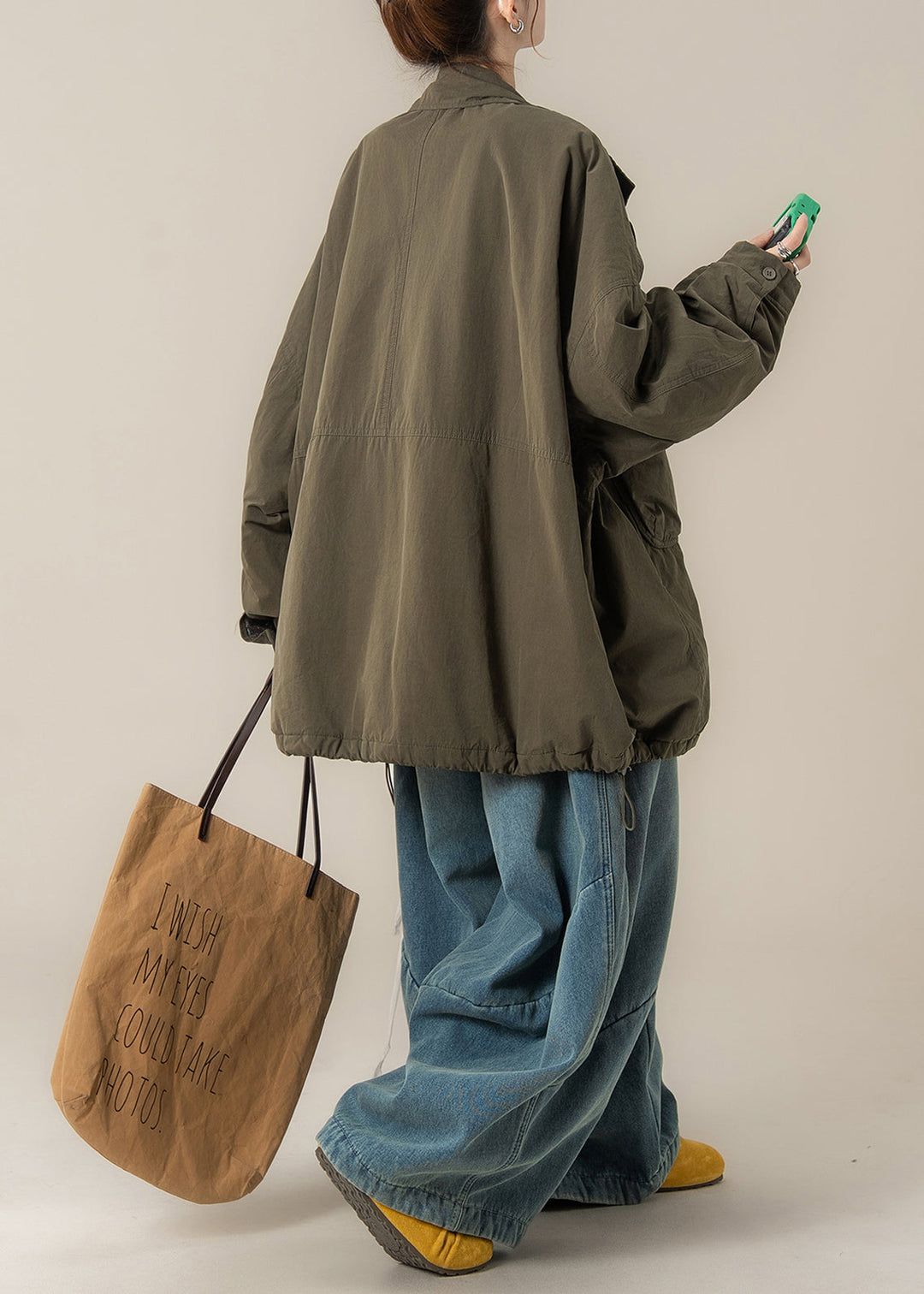 Korean Version Green Pocket Cotton Filled Jacket Outfit Winter