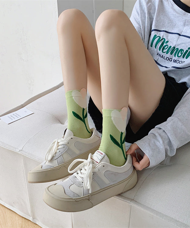 Korean Version Jacquard Cotton Mid Calf Socks