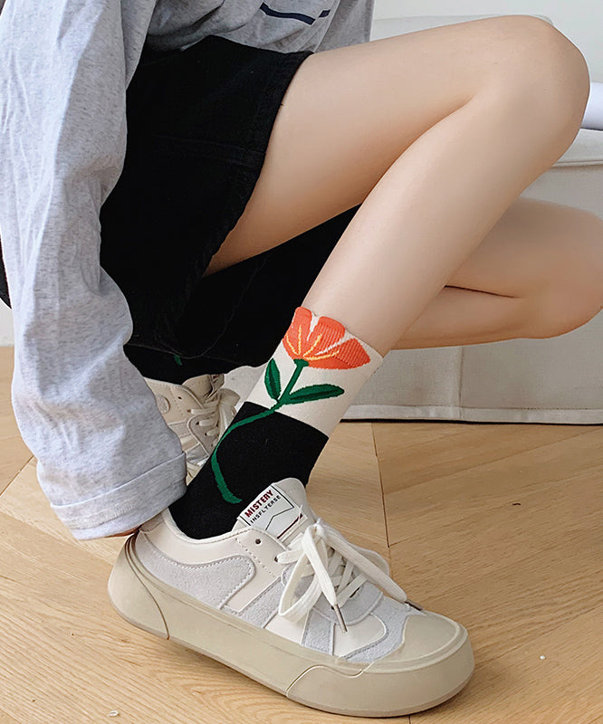 Korean Version Jacquard Cotton Mid Calf Socks