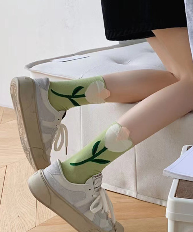 Korean Version Jacquard Cotton Mid Calf Socks