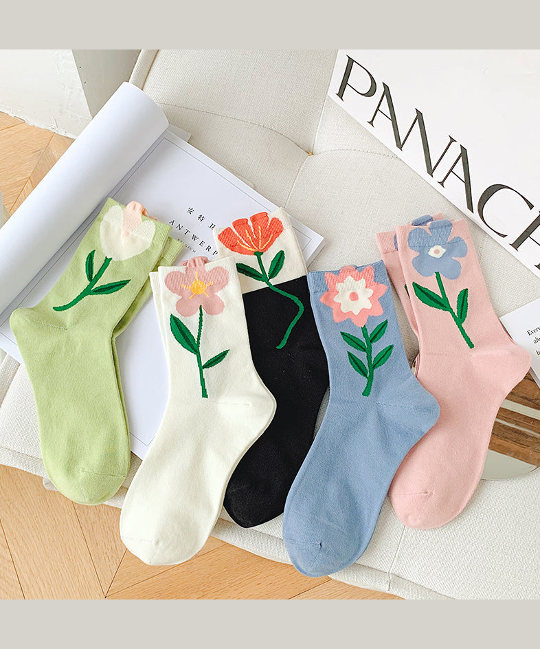 Korean Version Jacquard Cotton Mid Calf Socks