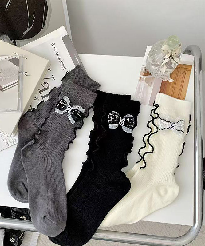 Korean Version Sweet Bow Versatile Mid Calf Socks