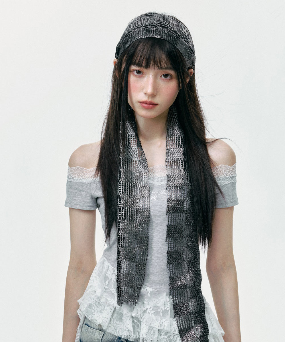 Korean Version Versatile Fashion Grey Hollow Out Scarf