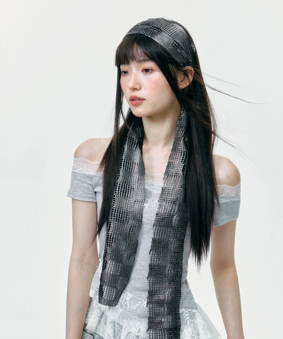 Korean Version Versatile Fashion Grey Hollow Out Scarf