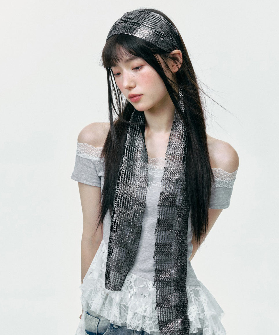 Korean Version Versatile Fashion Grey Hollow Out Scarf