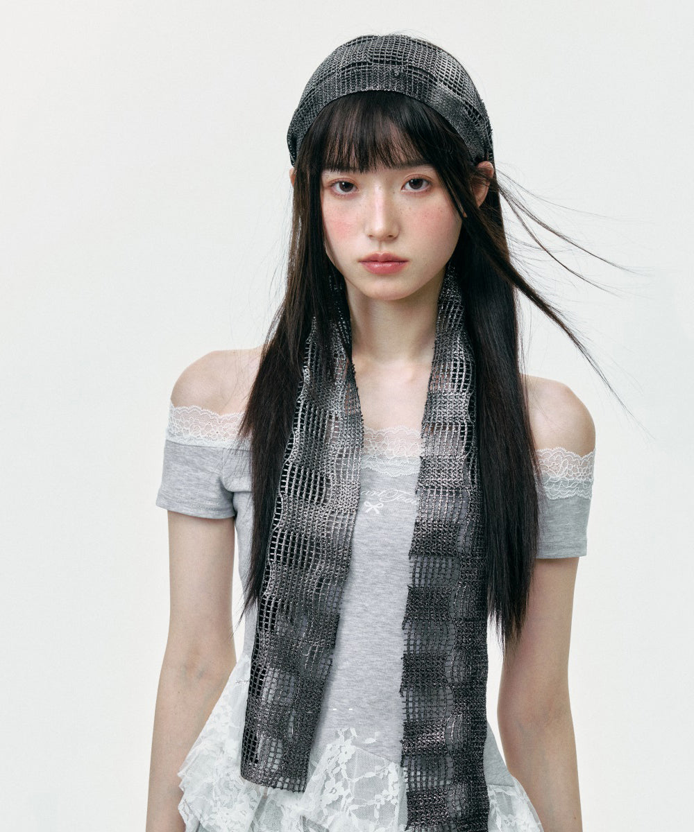 Korean Version Versatile Fashion Grey Hollow Out Scarf