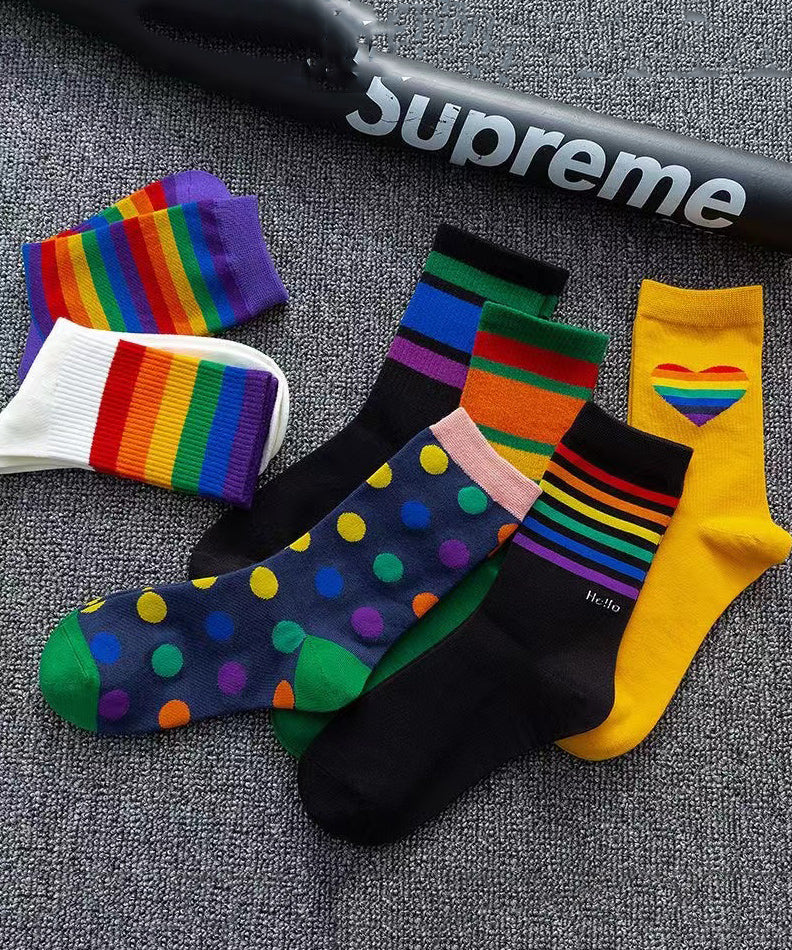 Korean Version Versatile Sports Style Rainbow Mid Calf Socks