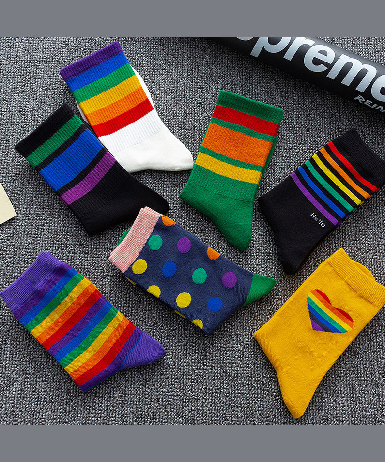 Korean Version Versatile Sports Style Rainbow Mid Calf Socks