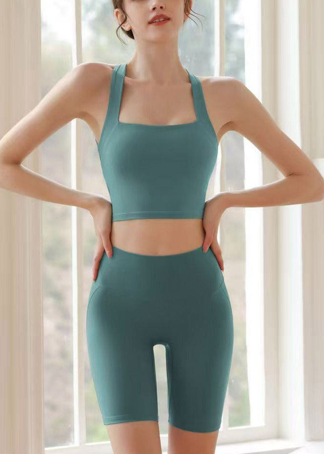 Lake Blue Butt Scrunch Sports Bra And Leggings Set Suit