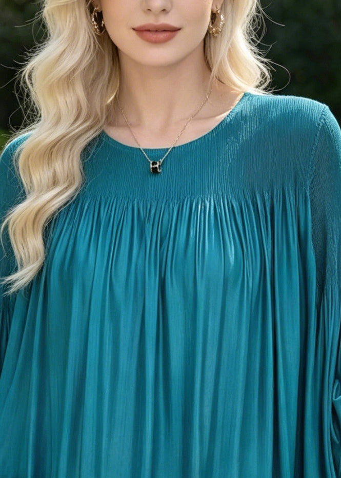 Lake Blue Chiffon Top Oversized Floral Wrinkled Spring
