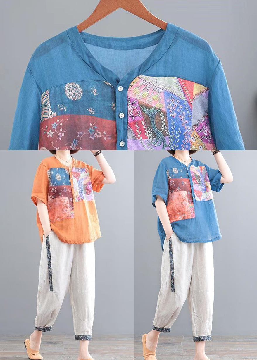 Lake Blue Print Linen Two Piece Set Oversized Summer