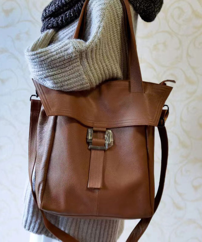 Leisure Brown Calf Leather Large Capacity Satchel Bag Handbag