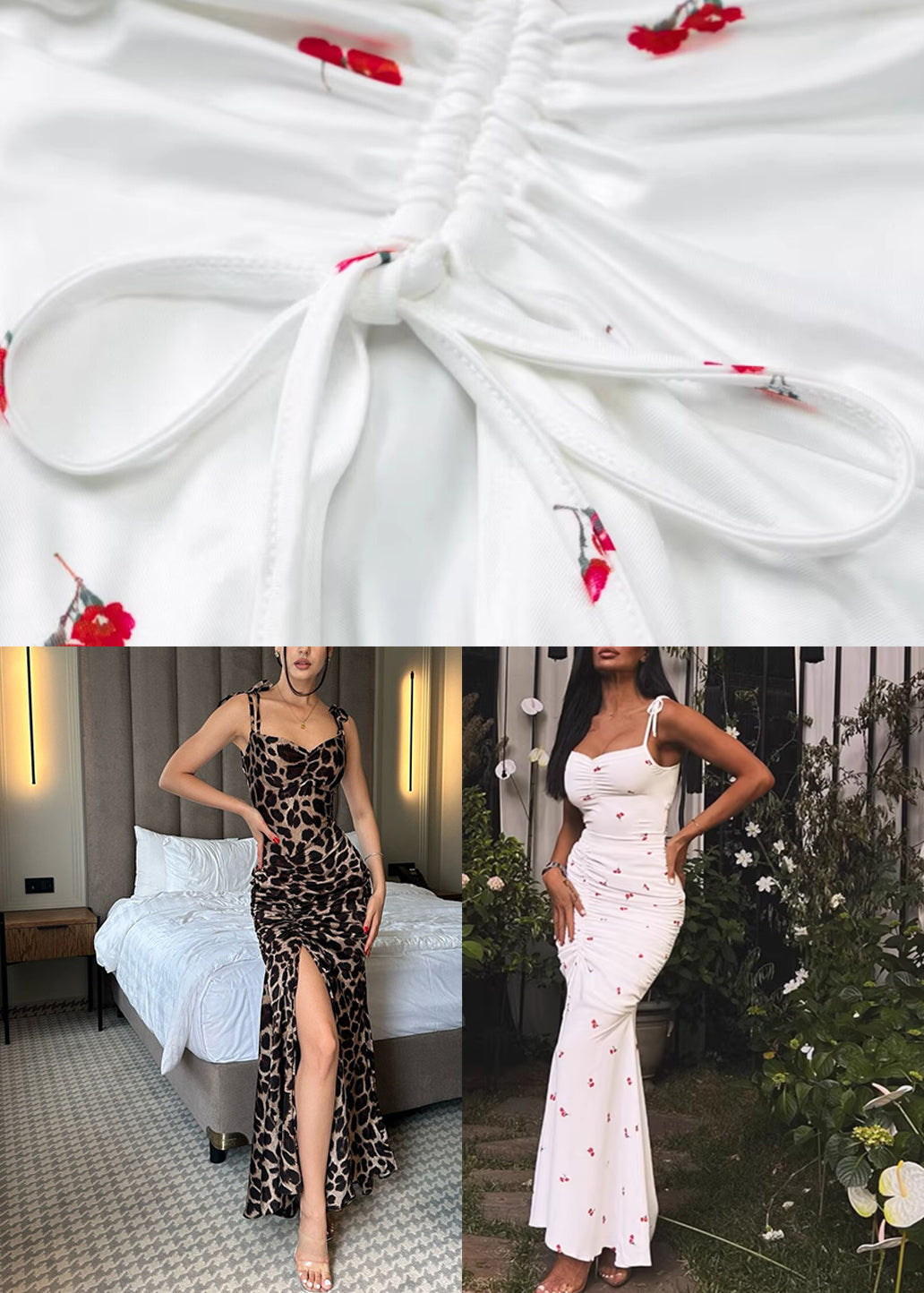 Leopard Patchwork Tie Lace Maxi Spaghetti Strap Dress Sleeveless
