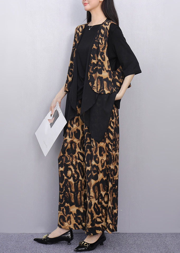 Leopard Print Patchwork Two Piece Suit Set Asymmetrical Summer