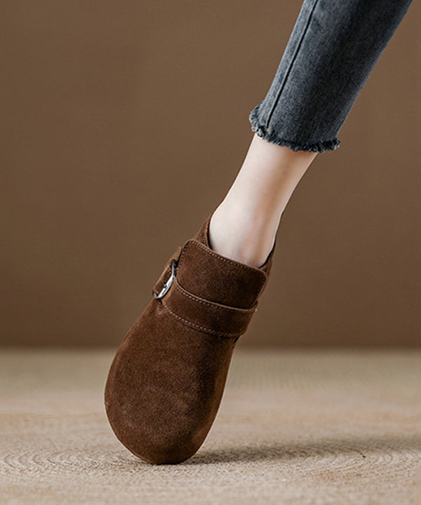 Light Brown Women Platform Suede Splicing Flat Feet Shoes