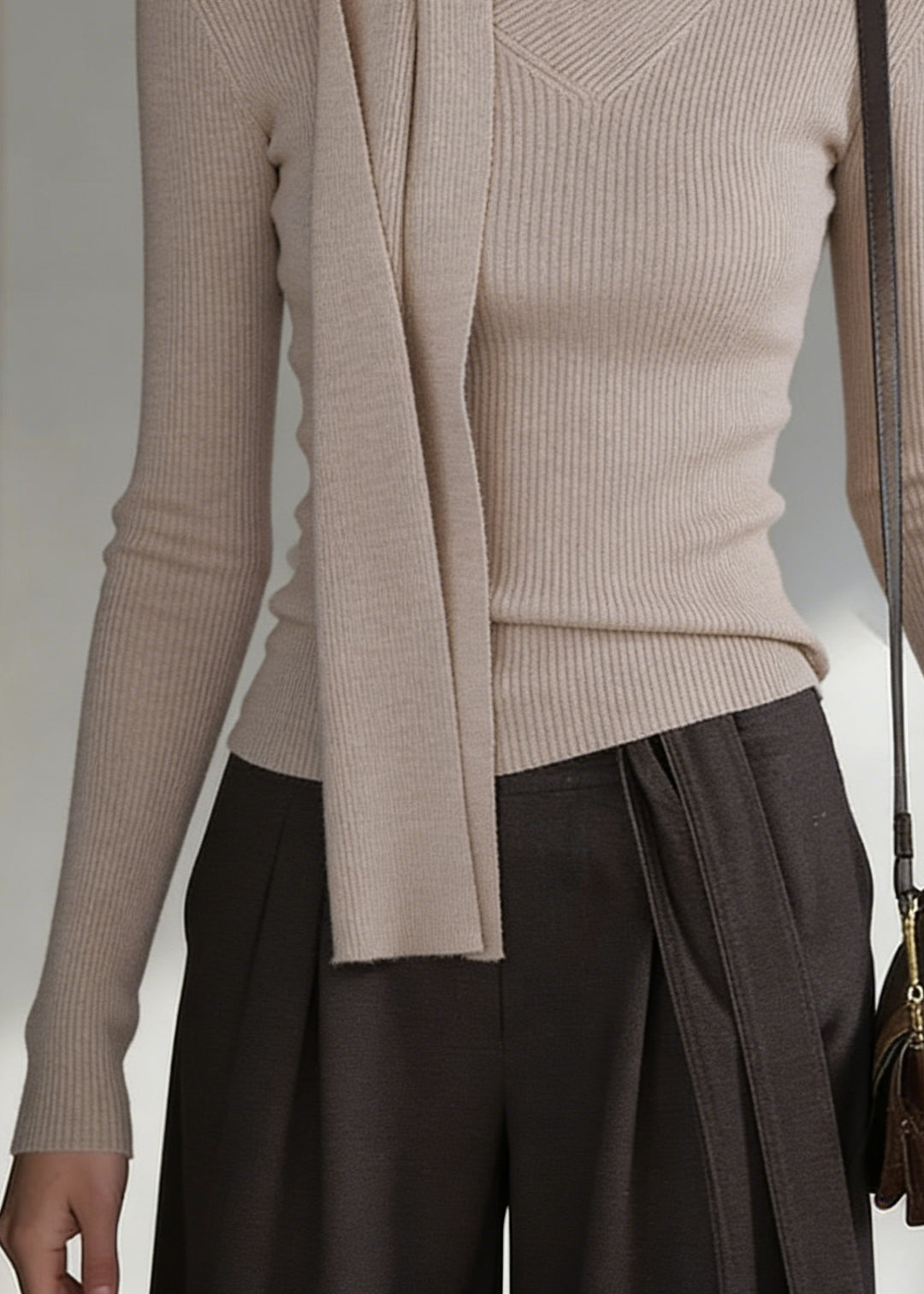 Light Camel Cozy Solid Knit Sweater Bow - Omychic