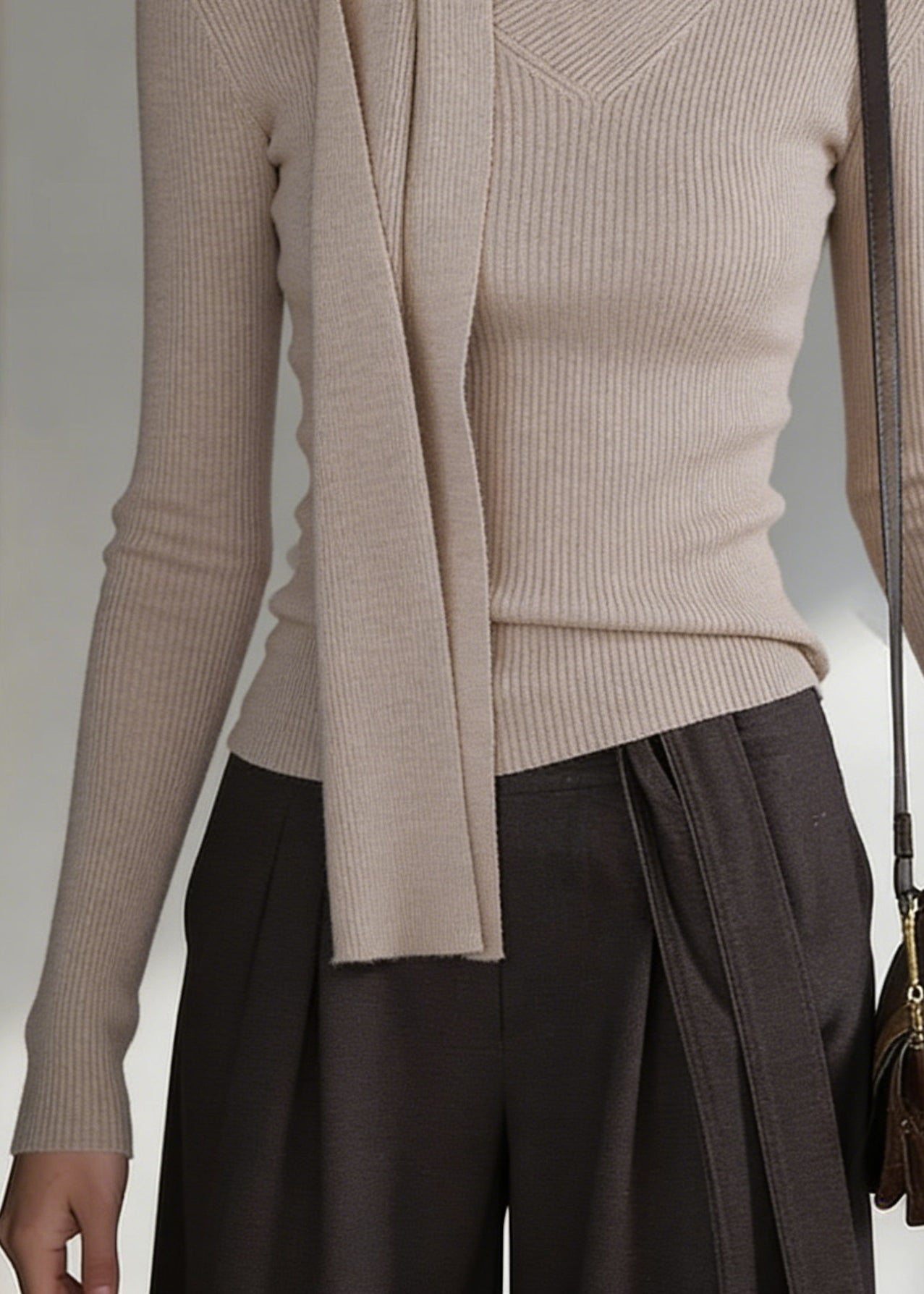 Light Camel Cozy Solid Knit Sweater Bow - Omychic