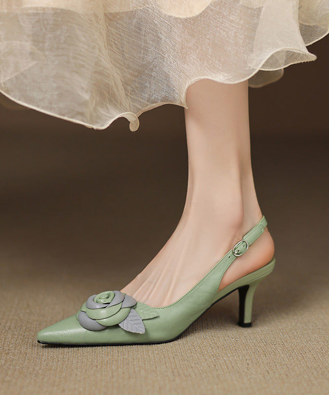 Light Green Sandals High Heel Sheepskin Beautiful Splicing Sandals