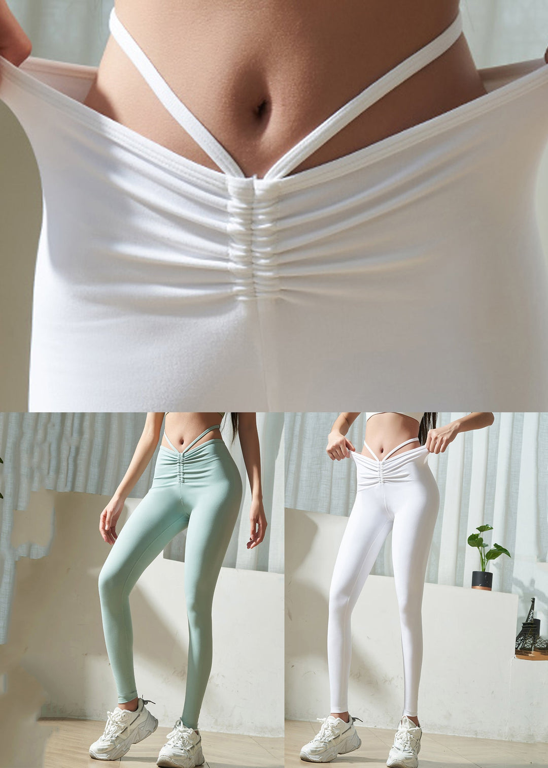Light Green Wrinkled Capri Athletic Yoga Pants