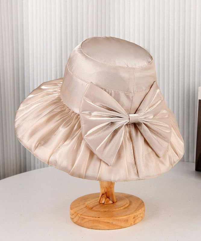 Light Khaki Bow Bucket Hat Summer Thin Breathable